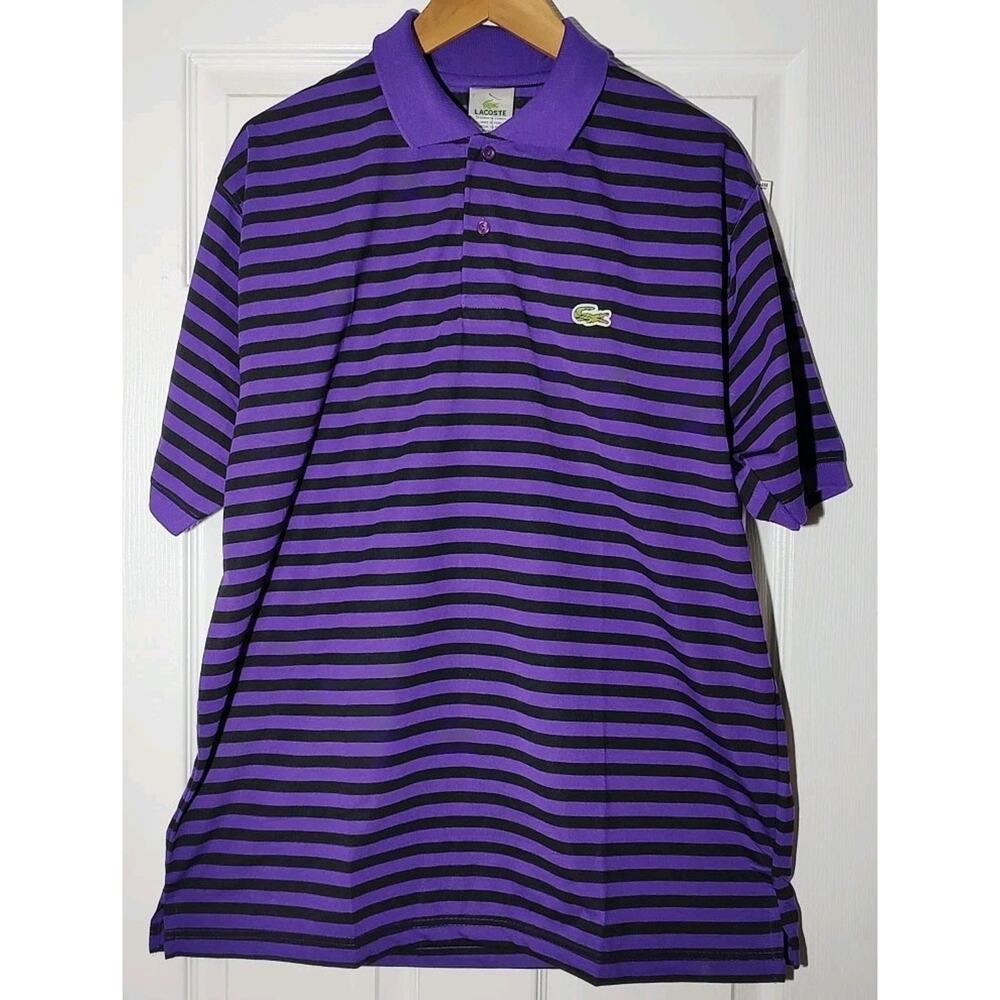 Men's Lacoste Purple Black Striped Polo Shirt Short Sleeve - (7) XXL NWT READ